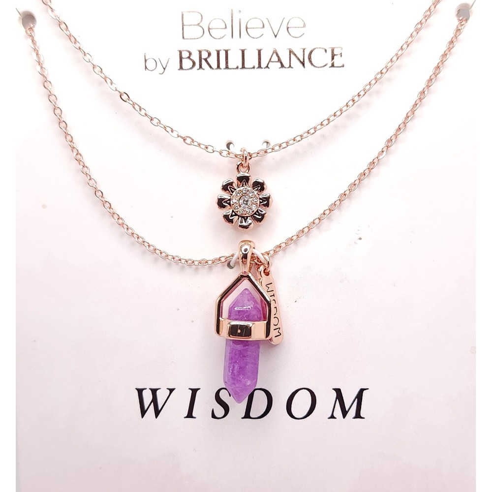 Believe by Brilliance‎ Rose Gold Amethyst Charm Necklace Set